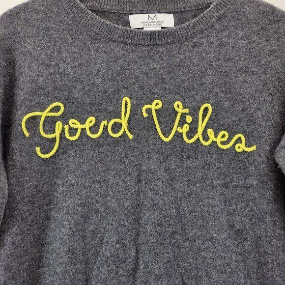 Magaschoni 100% Cashmere Sweater Womens Small Good Vibes Charcoal Gray Luxury - Picture 2 of 8
